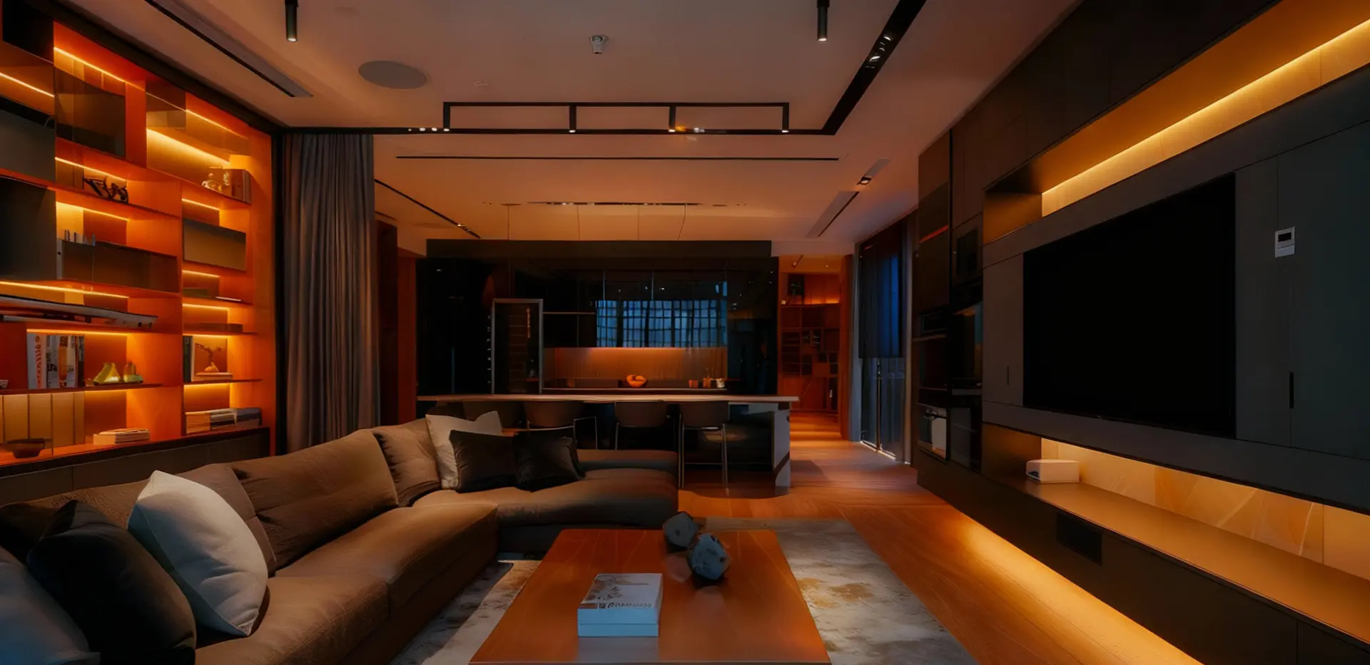 Πολύ όμορφο σαλόνι σπιτιού με φωτιστικά.