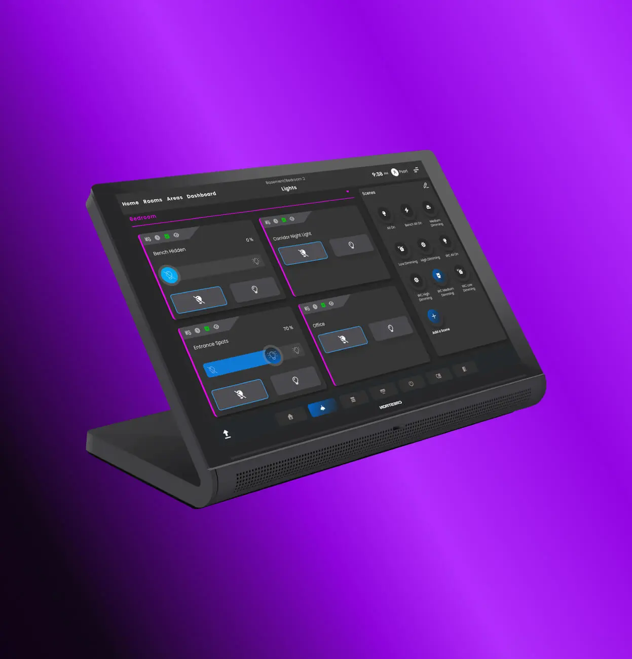 Μια τεράστια τηλεόραση στον τοίχο ενός σαλονιού σε σπίτι.