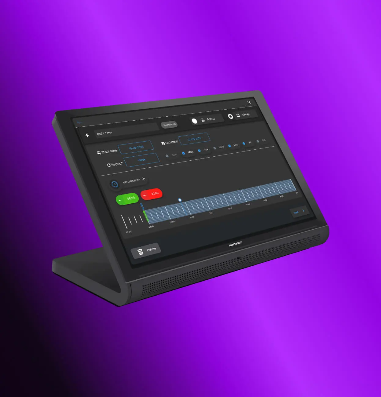 Μια τεράστια τηλεόραση στον τοίχο ενός σαλονιού σε σπίτι.